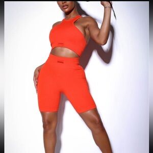 Fashion Nova Vibrant  Red / Orange Bike Shorts SET